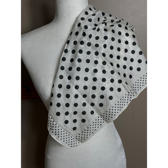 Michel Klein Scarf White Black Polka Dot 19" Square Kerchief Classic Unisex - Picture 9 of 9